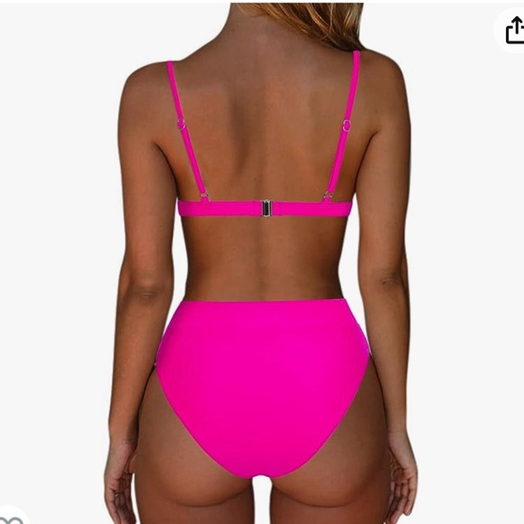 SUUKSESS HOT PINK HIGH WAISTED CHEEKY TRIANGLE BIKINI SIZE SMALL - Picture 2 of 11